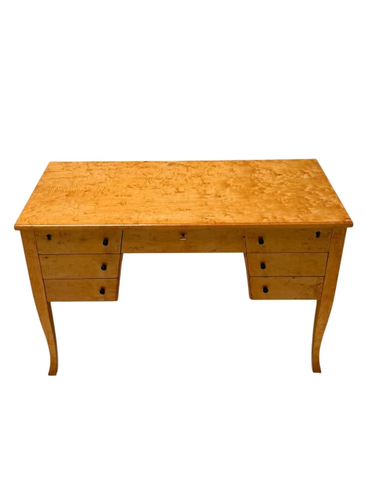 Art Deco Desk in Birdseye Maple, Swedish Design, 1940s, 7 Drawers